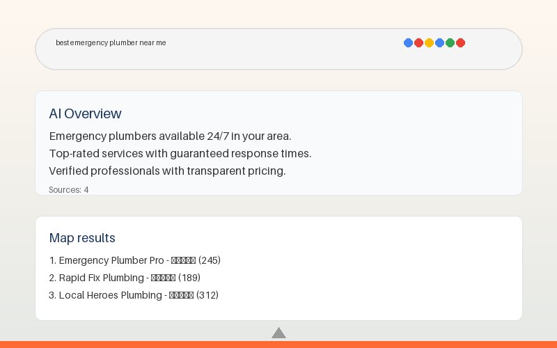 Illustration showing how Google AI Overview appears above traditional search results, pushing local map pack listings below the fold