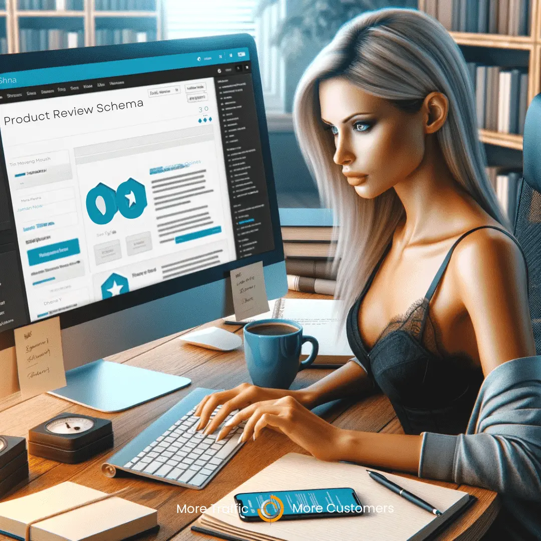 Woman adding Product Review Schemas to website